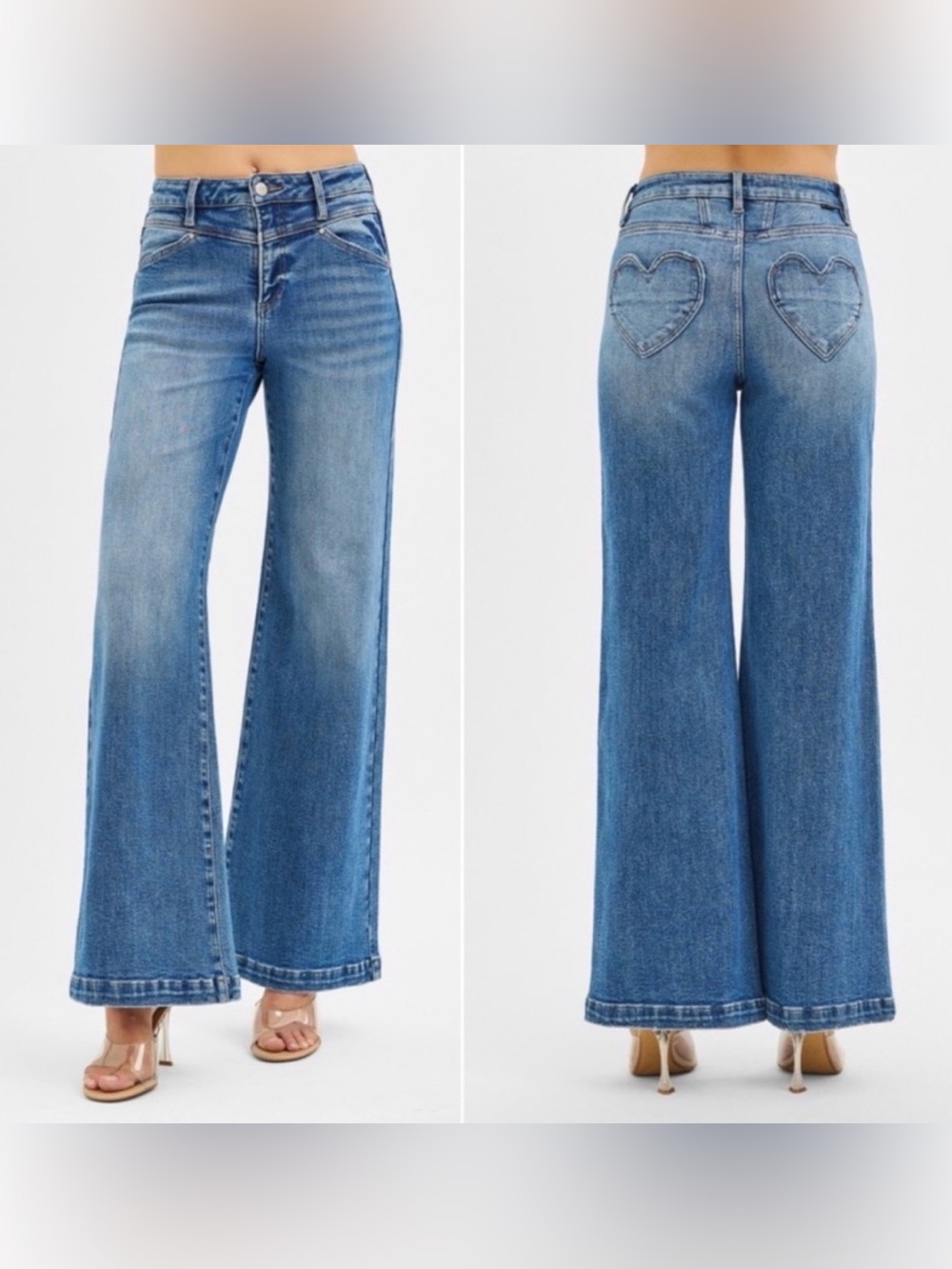 Women's Blue Wide-Leg Jeans with Heart Back Pockets